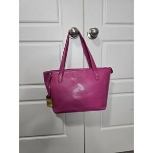 Vintage LAUREN Ralph Lauren Hot Pink Faux Leather Monogram Shoulder Bag Y2K